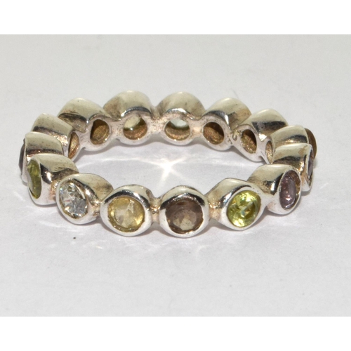 319 - Multi natural gemstone 925 silver full band eternity ring size N