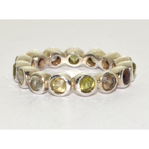 319 - Multi natural gemstone 925 silver full band eternity ring size N