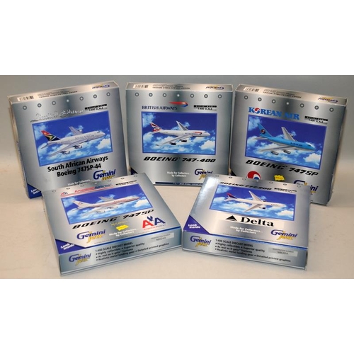 114 - Gemini Jets 1:400 scale die-cast model aircraft. 6 models in lot in 5 sets, all boxed