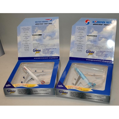 114 - Gemini Jets 1:400 scale die-cast model aircraft. 6 models in lot in 5 sets, all boxed