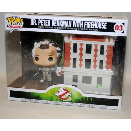 194 - Collectable Pop Heroes Batman and Commissioner Gordon, Pop Town Dr Peter Venkman with Firehouse, Dor... 