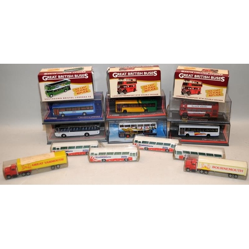 214 - A collection of die-cast buses and coaches. 15 in lot, all boxed