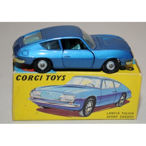 223 - Vintage Corgi Toys die-cast Ford Thunderbird - Open Sports No.215 c/w Lancia Fulvia Sport Zagato No.... 