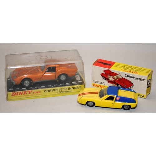 227 - Vintage Dinky Speedwheels Lotus Europa No.218, good model in clean box (missing internal flaps one e... 