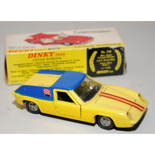 227 - Vintage Dinky Speedwheels Lotus Europa No.218, good model in clean box (missing internal flaps one e... 