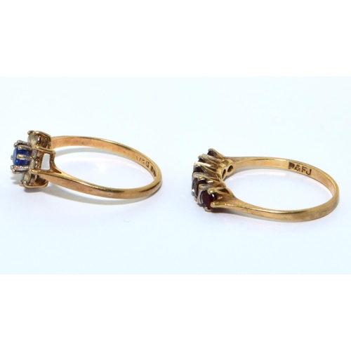 339 - 2 x 9ct gold vintage  jem set rings size L+M