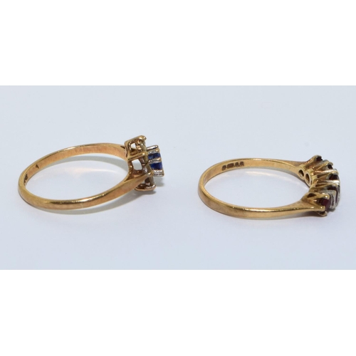 339 - 2 x 9ct gold vintage  jem set rings size L+M