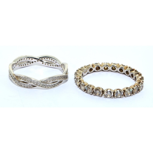 342 - 2 x 925 silver Eternity rings size S and T