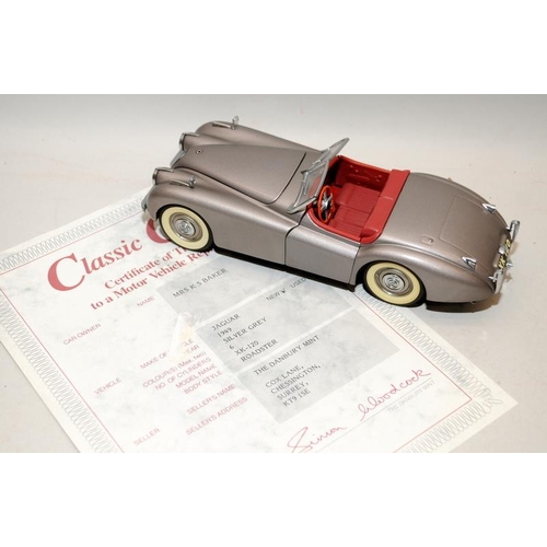 232 - Danbury Mint 1:24 scale 1949 Jaguar XK-120 Roadster with box and certificate c/w 1932 Cadillac V-16 ... 