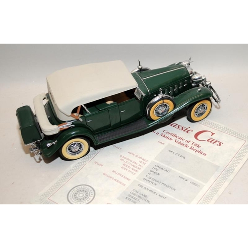 232 - Danbury Mint 1:24 scale 1949 Jaguar XK-120 Roadster with box and certificate c/w 1932 Cadillac V-16 ... 