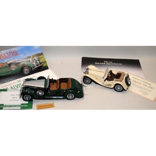 234 - Franklin Mint 1:24 Scale Jaguar SS-100 sports car with box and papers c/w 1938 Alvis 4.3 Litre, also... 