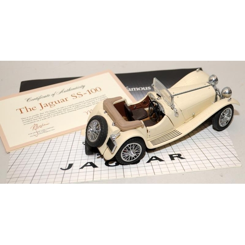 234 - Franklin Mint 1:24 Scale Jaguar SS-100 sports car with box and papers c/w 1938 Alvis 4.3 Litre, also... 