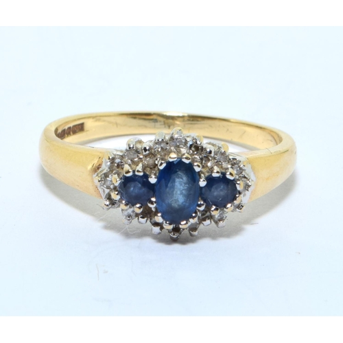 336 - 9ct gold ladies Diamond and Aquamarine ring size M