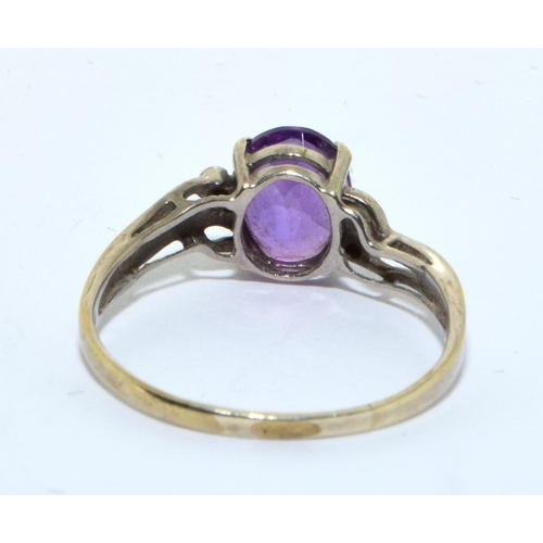 321 - 9ct white gold ladies Amethyst and diamond open work setting ring size S