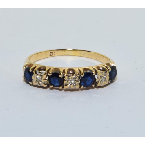 331 - 9ct gold Diamond and Sapphire antique set ring size M