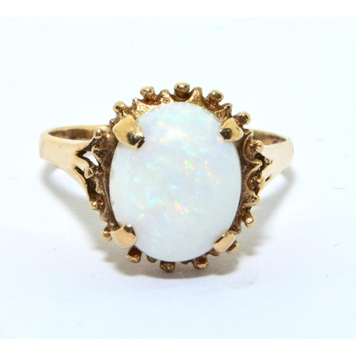 351 - 9ct gold ladies Opal claw set openwork ring 3.8g size S