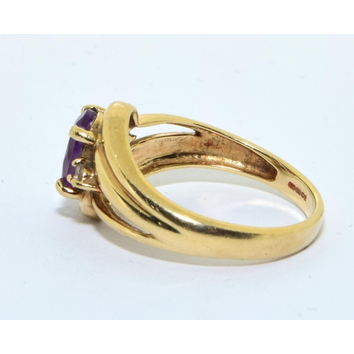 346 - 9ct gold ladies Amethyst and Diamond ring 3.2g size N