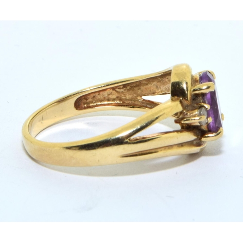 346 - 9ct gold ladies Amethyst and Diamond ring 3.2g size N