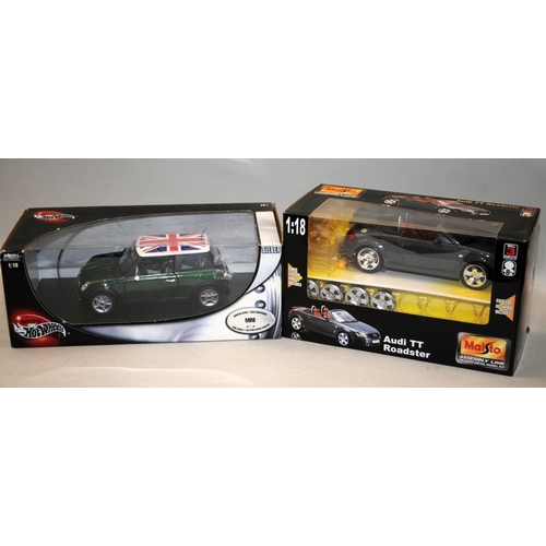 249 - 1:18 scale Maisto Assembly Line Die-Cast Model Kit Audi TT Racer (built) c/w Hot Wheels 1:18 scale M... 