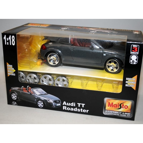 249 - 1:18 scale Maisto Assembly Line Die-Cast Model Kit Audi TT Racer (built) c/w Hot Wheels 1:18 scale M... 