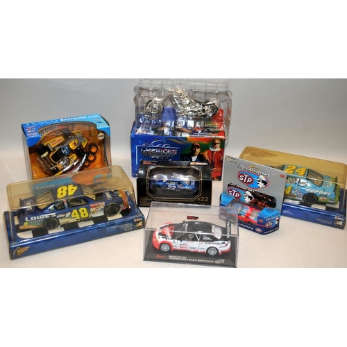 252 - Collection of Nascar etc die-cast model racing cars c/w American Choppers series bike c/w trading ca... 