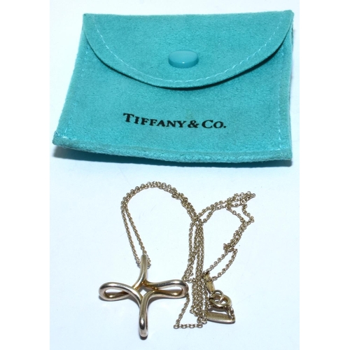 305 - Tiffany and Co Peretti silver necklace and cross with Tiffany pouch