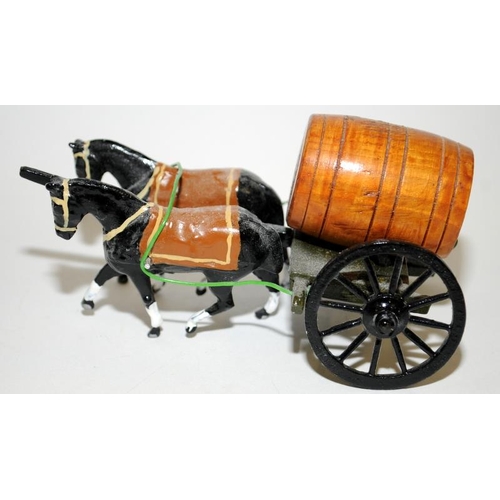 135 - Elfin Models horse drawn wagon with a water barrel c/w Plastic US Army Coach with figures and 4 hors... 