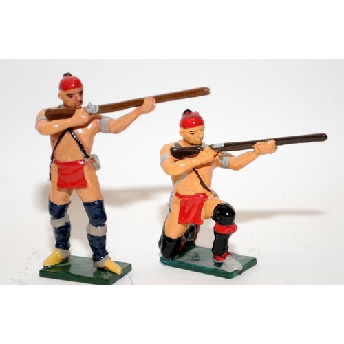 139 - Collection cast metal figures from the French Native American Indian Wars of Native Allies firing. 2... 