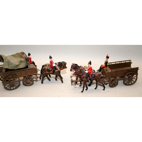 187 - Vintage Britain's die-cast figures: 2 x Supply Corps Wagons ref:146(?) each with 2 figures and 2 hor... 