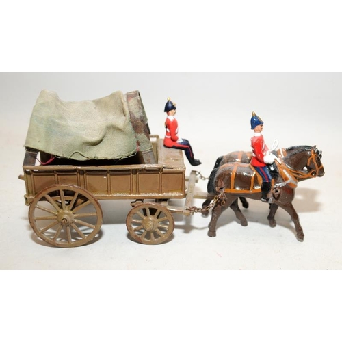 187 - Vintage Britain's die-cast figures: 2 x Supply Corps Wagons ref:146(?) each with 2 figures and 2 hor... 