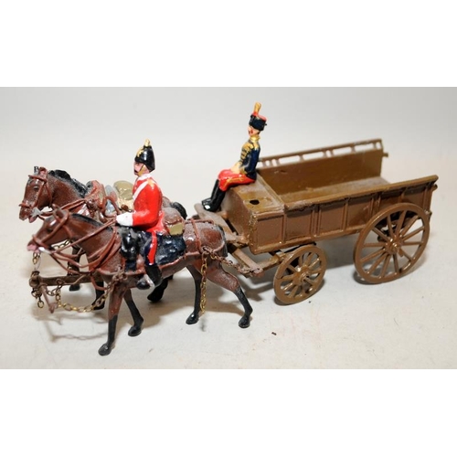 187 - Vintage Britain's die-cast figures: 2 x Supply Corps Wagons ref:146(?) each with 2 figures and 2 hor... 