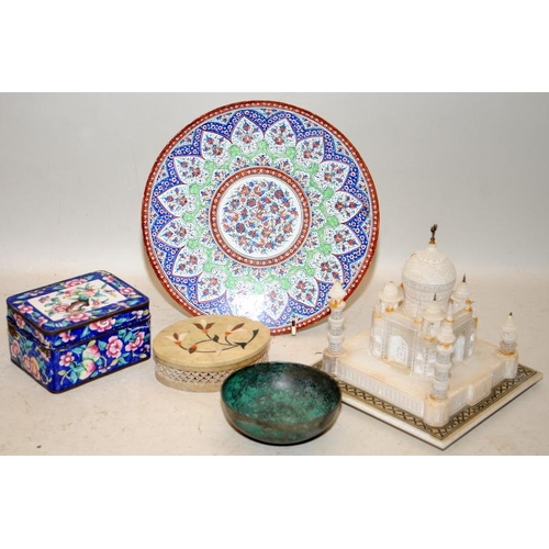 455 - A quantity of Oriental and Middle Eastern collectibles to include model Taj Mahal and a bronze bowl.... 