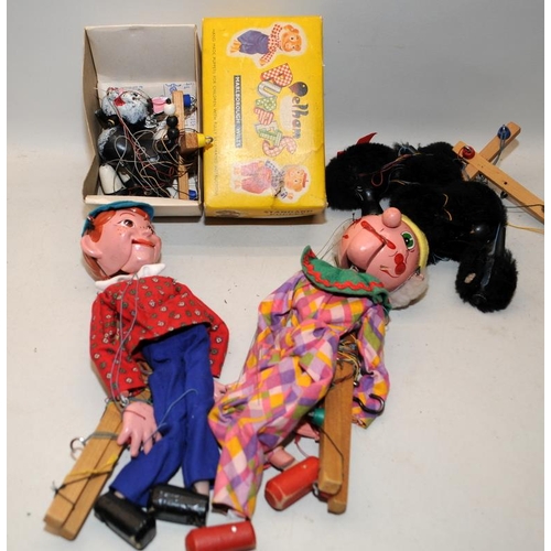 277 - Vintage Pelham Puppets to include Boxed Cat and Unboxed Black Poodle, Boy and Clown. 4 in lot