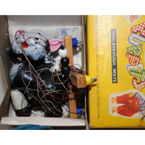 277 - Vintage Pelham Puppets to include Boxed Cat and Unboxed Black Poodle, Boy and Clown. 4 in lot