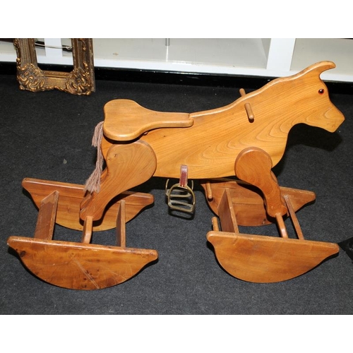 281 - Ferndown Joinery Products unusual wooden rocking horse on two rockers. 103cms across