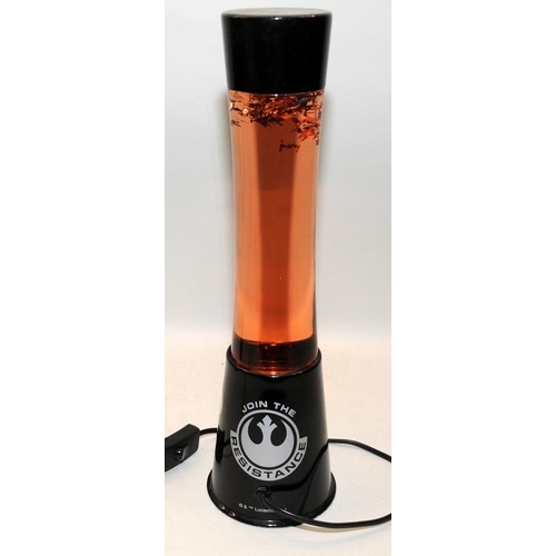 31 - Star Wars 'Join The Resistance' Tie Fighter glitter lava lamp. 39cms tall