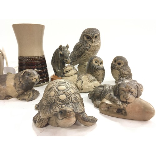 106 - Poole Pottery stoneware to include Owl, Exmoor pony head, Tortoise, lamp plus others (11)