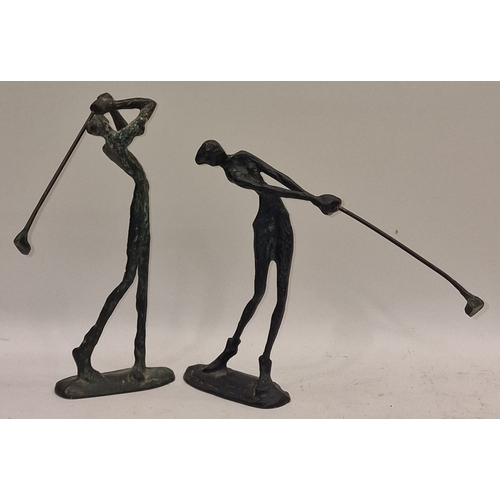 33 - Alberto Giacometti: Pair of vintage mid 20th Century bronze figurines of golfers in the Brutalist st... 