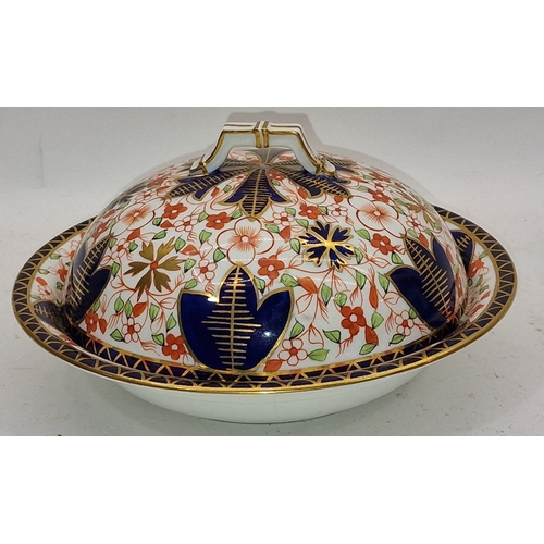 36 - Royal Crown Derby Imari pattern muffin dish with lid.