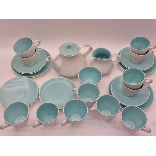 64 - Poole Pottery Ice Green and Seagull vintage tea set for six place settings with extras to include Te... 