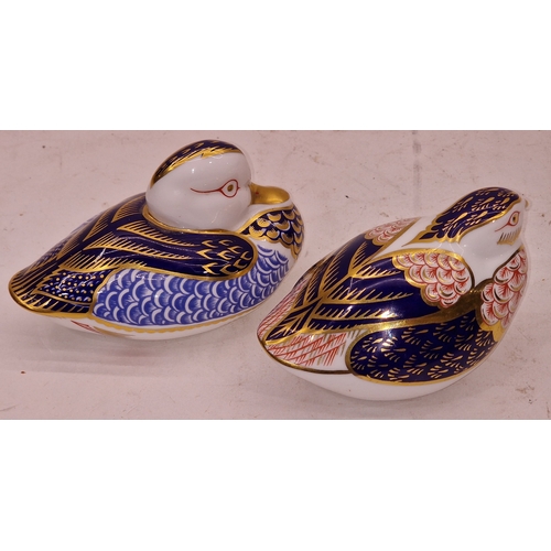80 - Two Royal Crown Derby Imari pattern paperweights to include Quail and Duck. Both with gold stoppers ... 