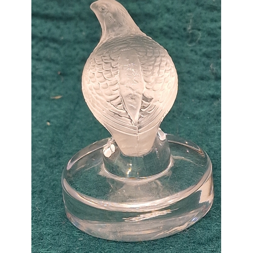 86 - Lalique France signed frosted glass figure of a grouse. Appears in good condition.