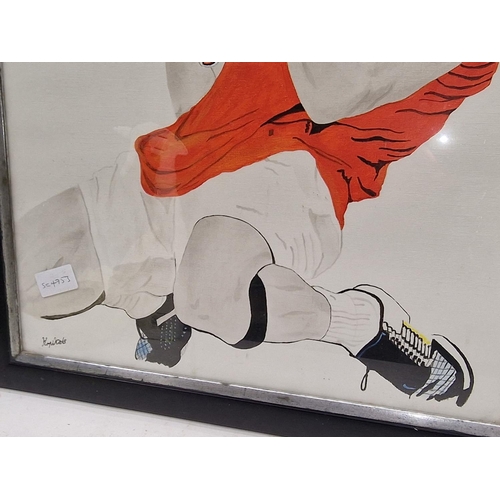 17 - Framed and glazed Rafael Nadal tennis painting signed 58x47cm.