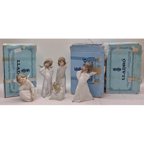 18 - Collection of boxed and unboxed Lladro angel figurines. Three have boxes. One has a damaged wing (5)... 