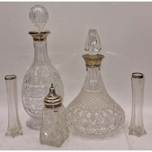 4 - Collection of crystal glass items to include two decanters, sugar sifter and a pair of vases. All wi... 