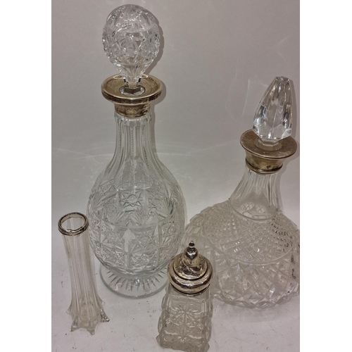 4 - Collection of crystal glass items to include two decanters, sugar sifter and a pair of vases. All wi... 