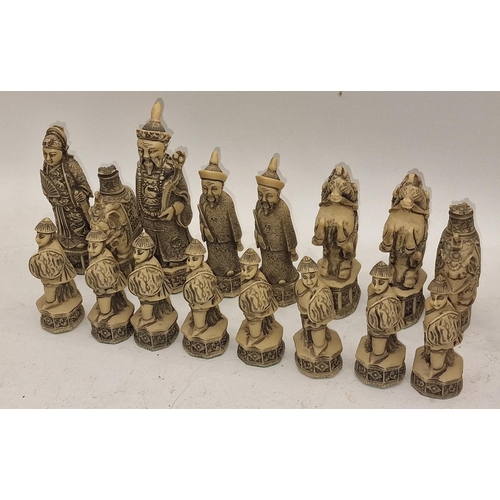 41 - Full set of resin chess pieces styled as oriental gentlemen.