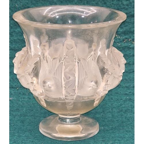 88 - Lalique France frosted Dampierre crystal vase with birds signed to base.