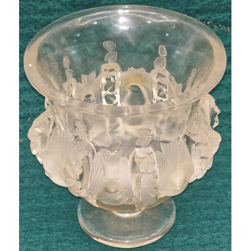 88 - Lalique France frosted Dampierre crystal vase with birds signed to base.