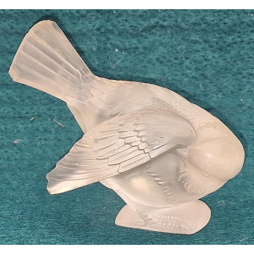 89 - Lalique France frosted crystal glass bird. Signed to base. Please examine, multiple areas of damage.